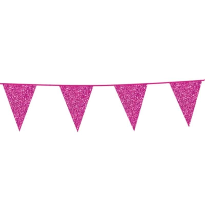 Banderin triangular fucsia glitter 6 metros