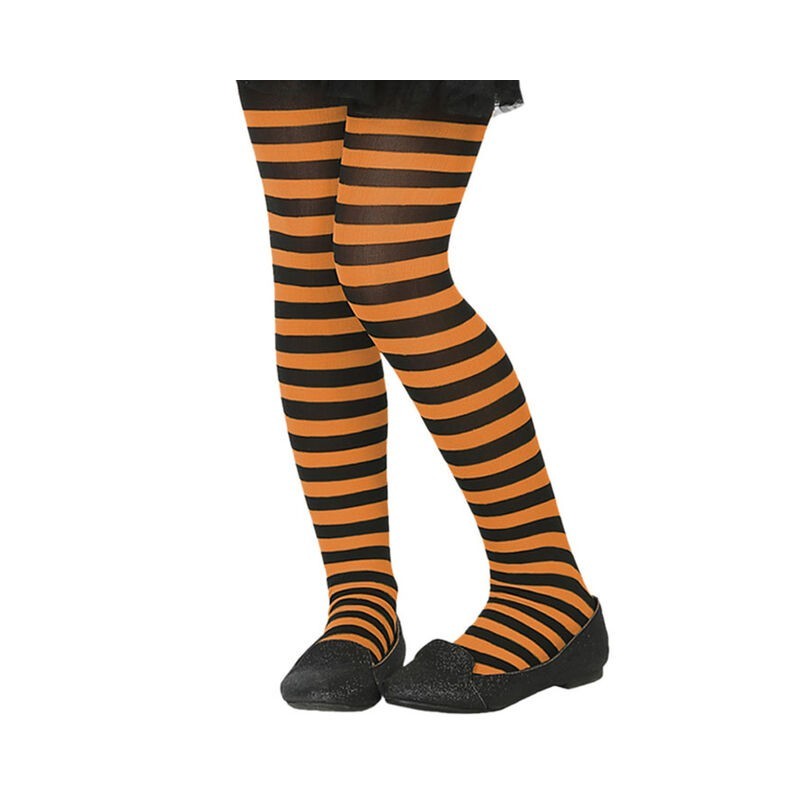 Pantys rayas negras y naranjas infantiles talla 8-10 años
