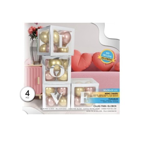 Cajas para globos plata love 4 uds 30 cm-Tus Disfraces baratos