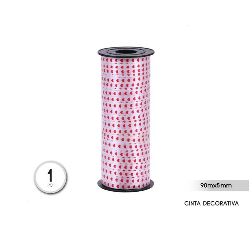 Cinta para globos corazones 90 mt de 5 mm