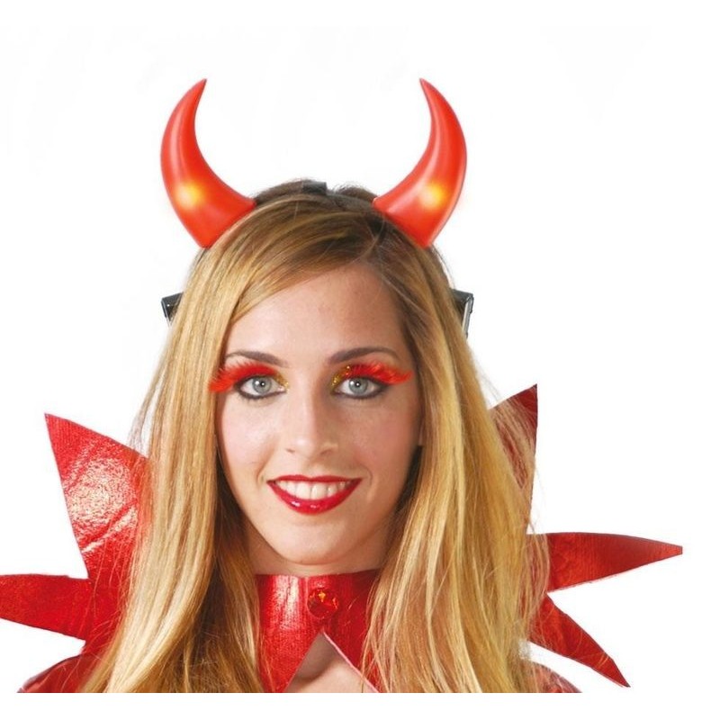 Diadema luz demonio cuernos rojos diablesa
