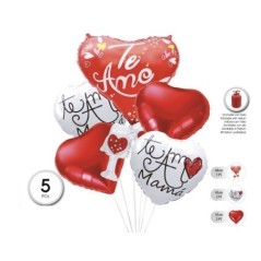 Globos dia de la madre corazon te amo y corazones 5 uds-Tus Disfraces