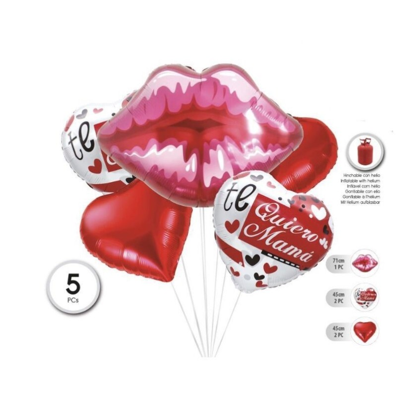 Globos dia de la madre labios y corazones 5 uds