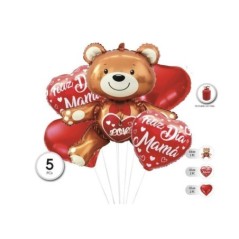 Globos dia de la madre oso y corazones 5 uds-Tus Disfraces baratos
