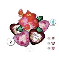 Globos dia de la madre ramo rosas y corazones 5 uds-Tus Disfraces