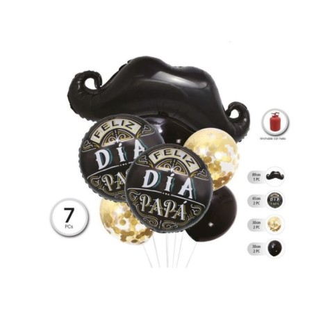 Globos dia del padre feliz dia papa bigote 7 uds-Tus Disfraces baratos