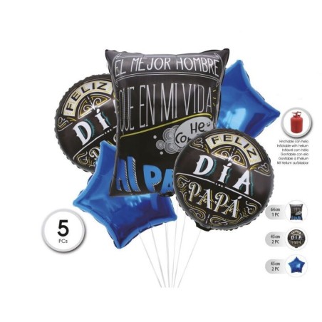 Globos dia del padre negro y azul 5 uds-Tus Disfraces baratos