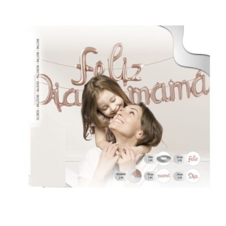 Globos letras Feliz dia mama rosa dorado-Tus Disfraces baratos