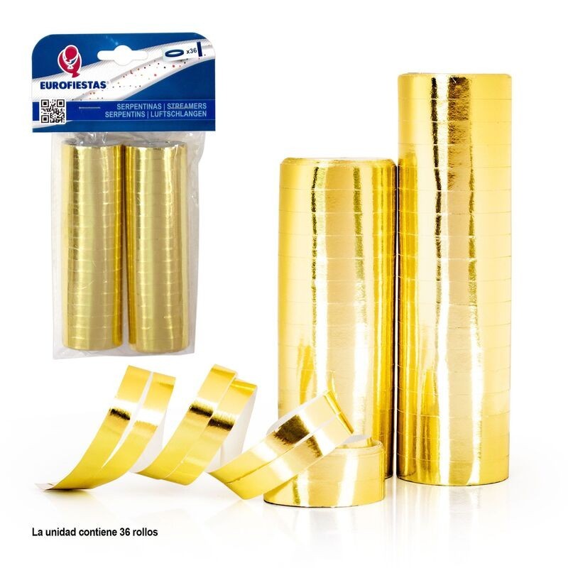 Serpentinas oro estrellas 36 rollos