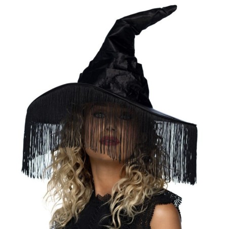 Sombrero negro de bruja con felcos Wicca-Tus Disfraces