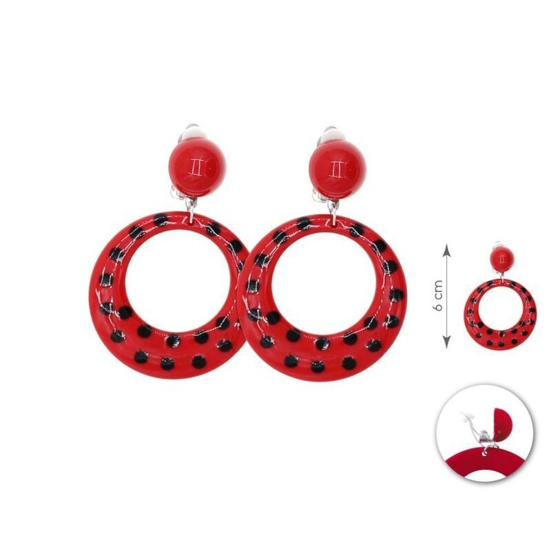 Pendientes sevillana rojo con lunares negros