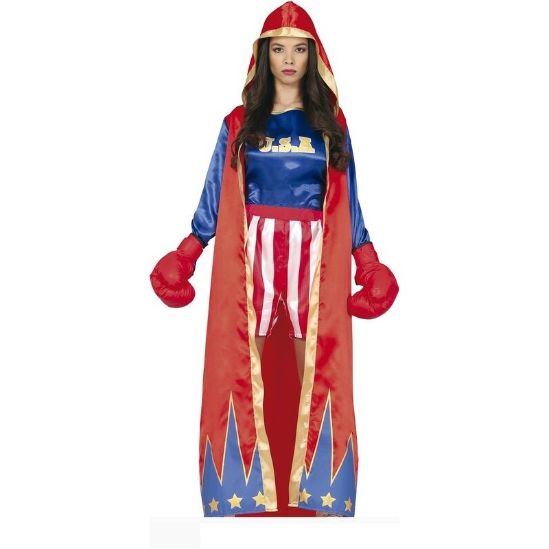 Disfraz boxeadora USA rocky mujer