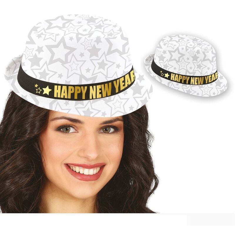 Sombrero gangster cotillon blanco lenteelas