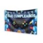 Cartel Feliz cumpleaños gaming en tela 120x68 cm