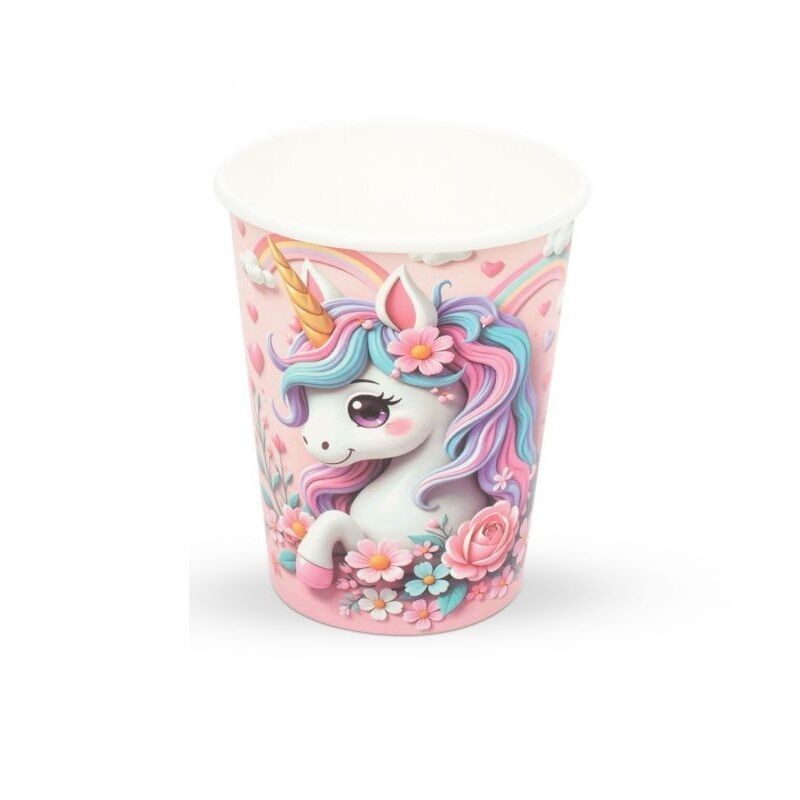 Vasos cumpleaños unicornio arcoiris 8 uds