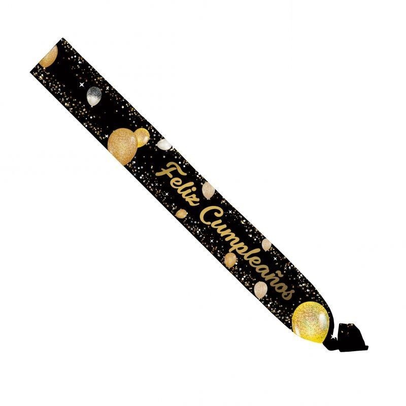 Banda Feliz cumpleaños negra oro