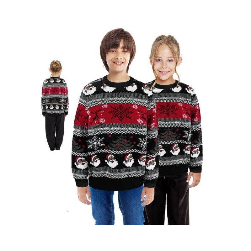 Jersey navidad negro santa y copos unisex infantil