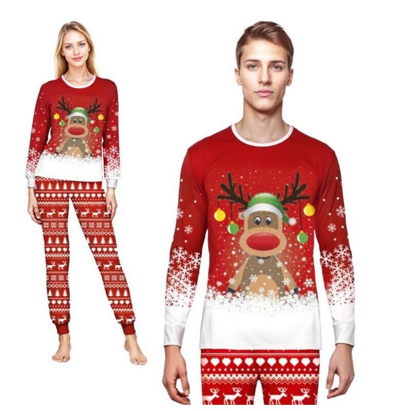 Pijama navideño rojo reno adulto unisex