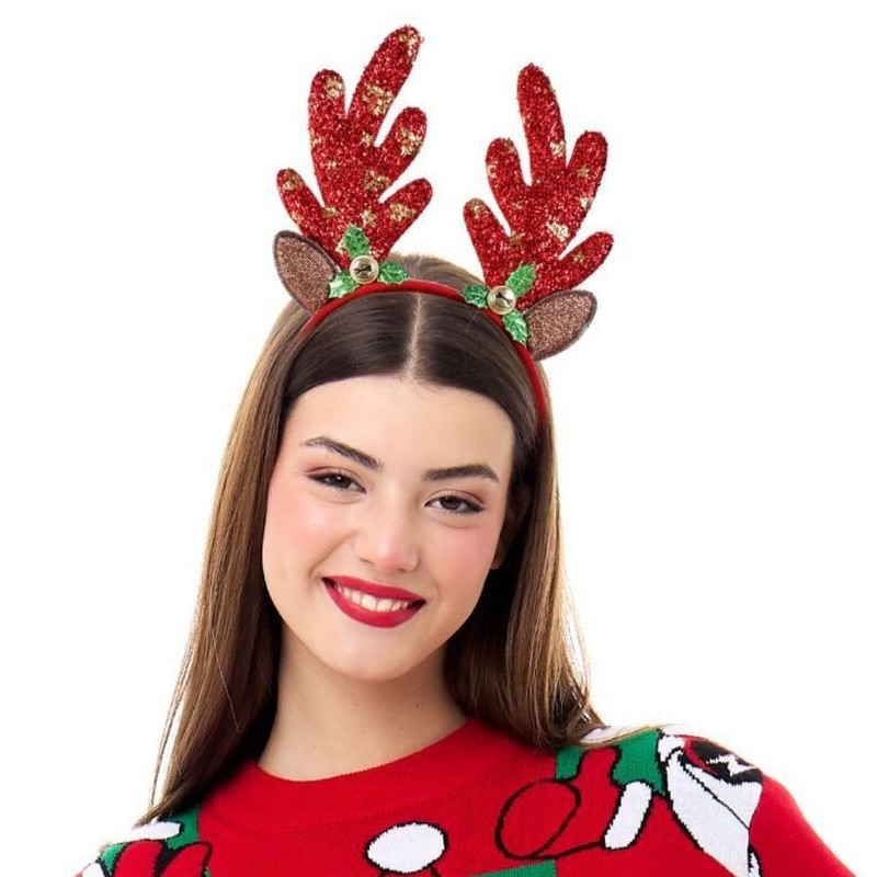 Diedema navideña cuernos reno rojos