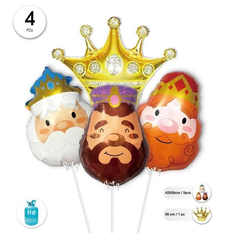 Set globos reyes magos y corona