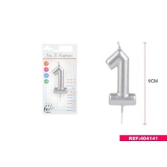 Vela cumpleaños en plata 9 cm