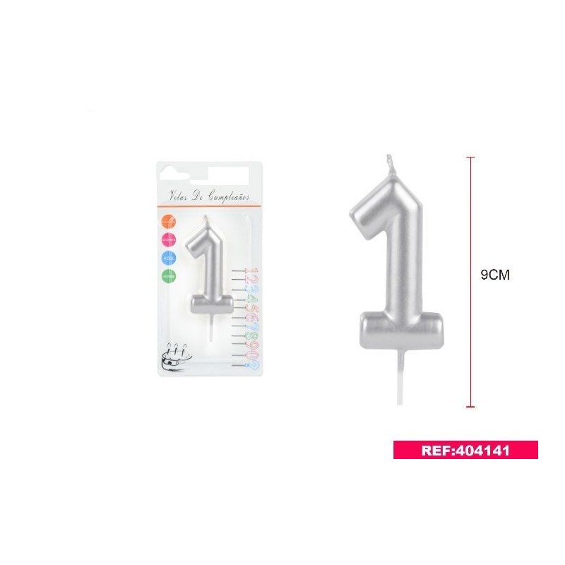 Vela de cumpleaños en plata 9 cm