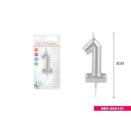 Vela cumpleaños en plata 9 cm