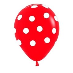 Globo rojo puntos blancos 12 30 cm 12 unidades 7703340134536 R12 PT 015