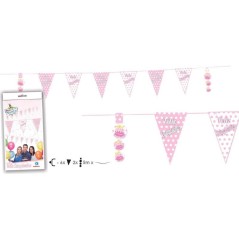 Guirnalda feliz cumpleanos rosa lunares blancos 5 metros 8429412028259 5331 06