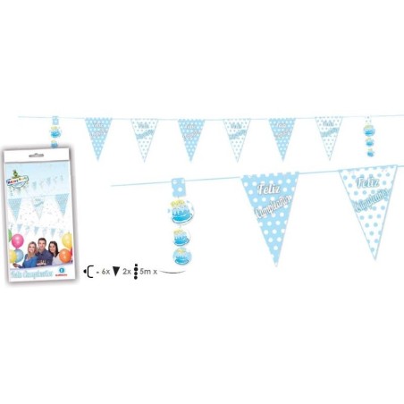 Guirnalda feliz cumpleanos azul lunares blancos 5 metros 8429412028266 5331 09