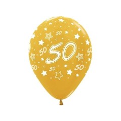 Globos numero 50 en color oro 12 uds de 30 cm 7703340331294 R12 N50D