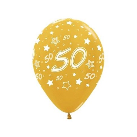 Globos numero 50 en color oro 12 uds de 30 cm 7703340331294 R12 N50D