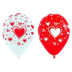 Globos blancos y rojos con corazones 12 uds 30 cm 7703340330426 R12 COR