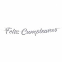 Guirnalda feliz cumpleanos purpurina plateada 3 metros 8435127224197 22419