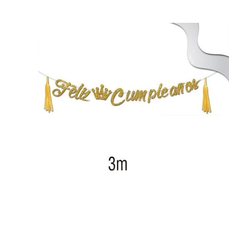 Guirnalda feliz cumpleanos oro 3 metros 8433584516216 51621