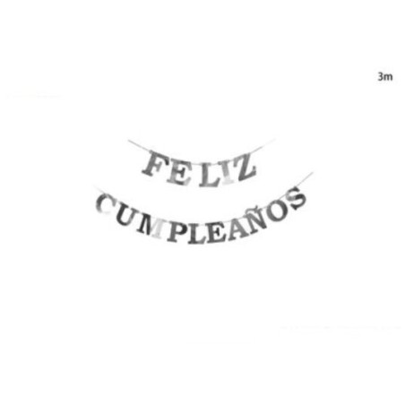 Guirnalda feliz cumpleanos plata 3 mt 8445256580869 958086
