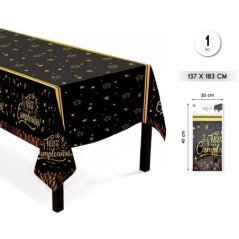 Mantel feliz cumpleanos negro oro 137x183 cm 8433584928637 92863