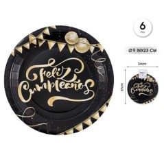Platos feliz cumpleanos negros 6 uds 23 cm 8433584929795 92979