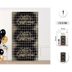 Cortina flecos cumpleanos negro oro 1x2 metros 8433584956593 95659