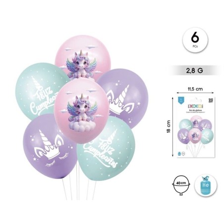Globos unicornio 6 uds 25 cm 8433584957156 95715
