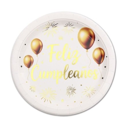 Platos Feliz cumpleanos blancos 6 uds 23 cm 8433584964291 96429