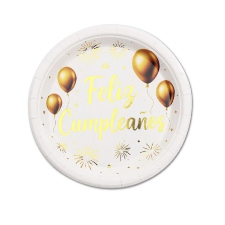 Platos Feliz cumpleanos blancos 6 uds 18 cm 8433584964307 96430