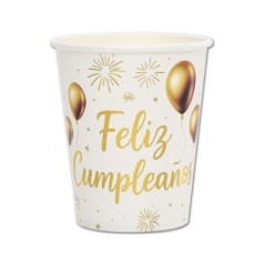 Vasos Feliz cumpleanos blancos 6 uds 8433584964314 96431