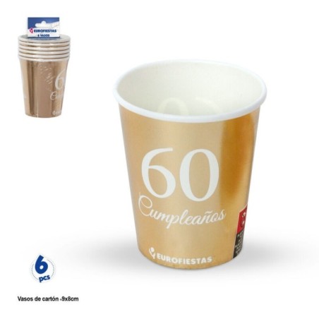 Vasos oro 60 cumpleanos 6 uds 8435127335308 33530