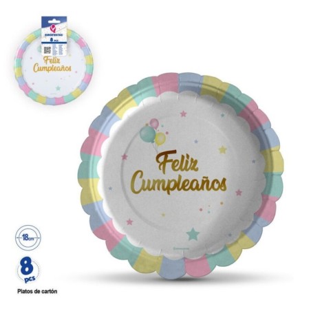 Platos feliz cumpleanos pastel 8 uds 18 cm 8435127336742 33674