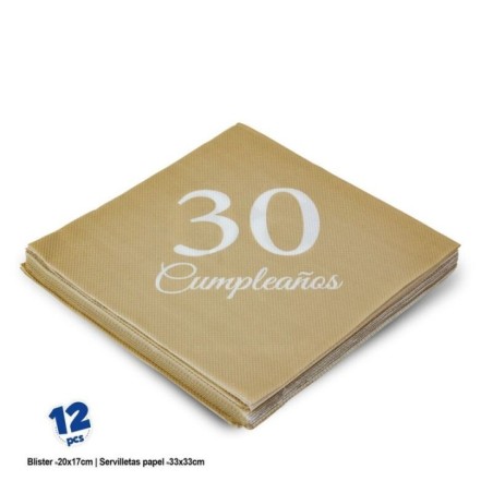 Servilletas oro 30 cumpleanos  12 uds 33 cm 8435127341583 34158