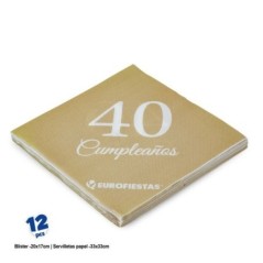 Servilletas oro 40 cumpleanos  12 uds 33 cm 8435127341590 34159