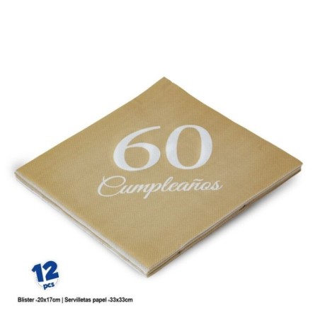 Servilletas oro 60 cumpleanos  12 uds 33 cm 8435127341613 34161
