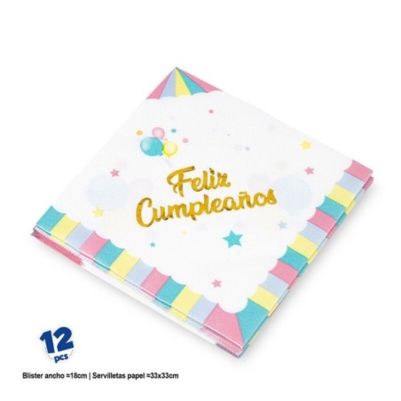 Servilletas Feliz cumpleanos pastel 12 uds 33 cm 8435127342026 34202