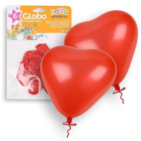 Globo corazon rojo 25 cm 6 unidades latex 8424345684121 68412